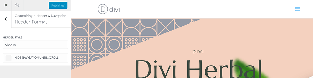 Slide-in navigation option for Divi