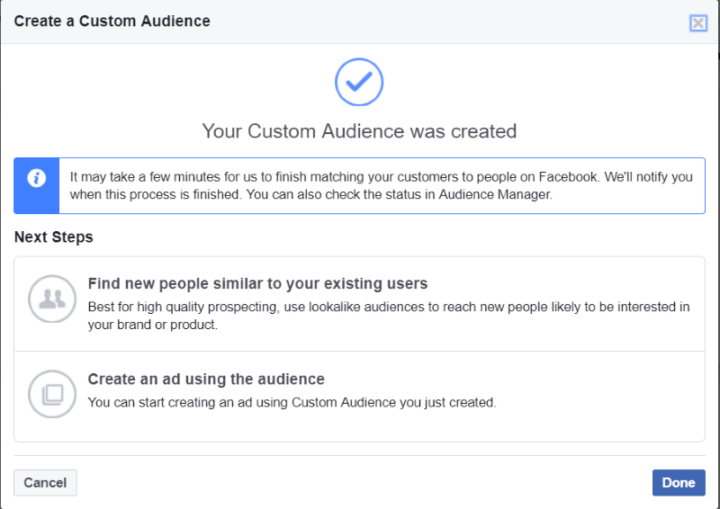 Create custom audience Facebook ads