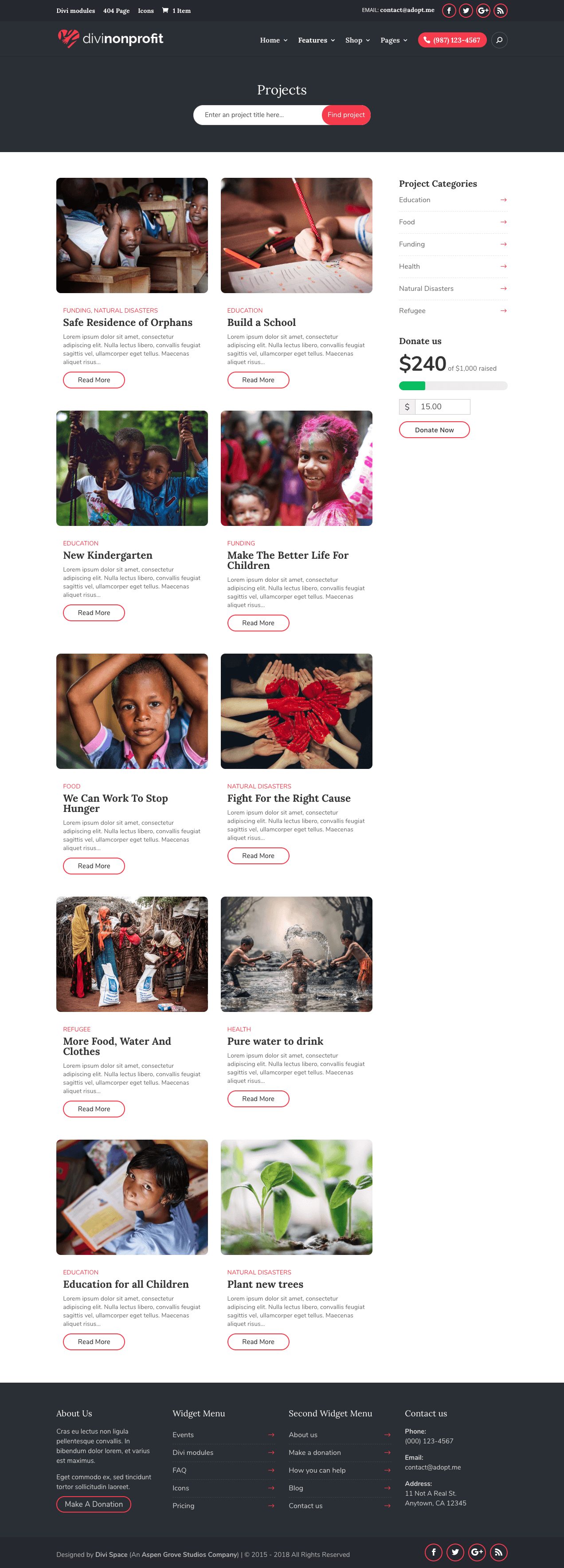 Divi Non Profit Divi Child Theme Projects Listing