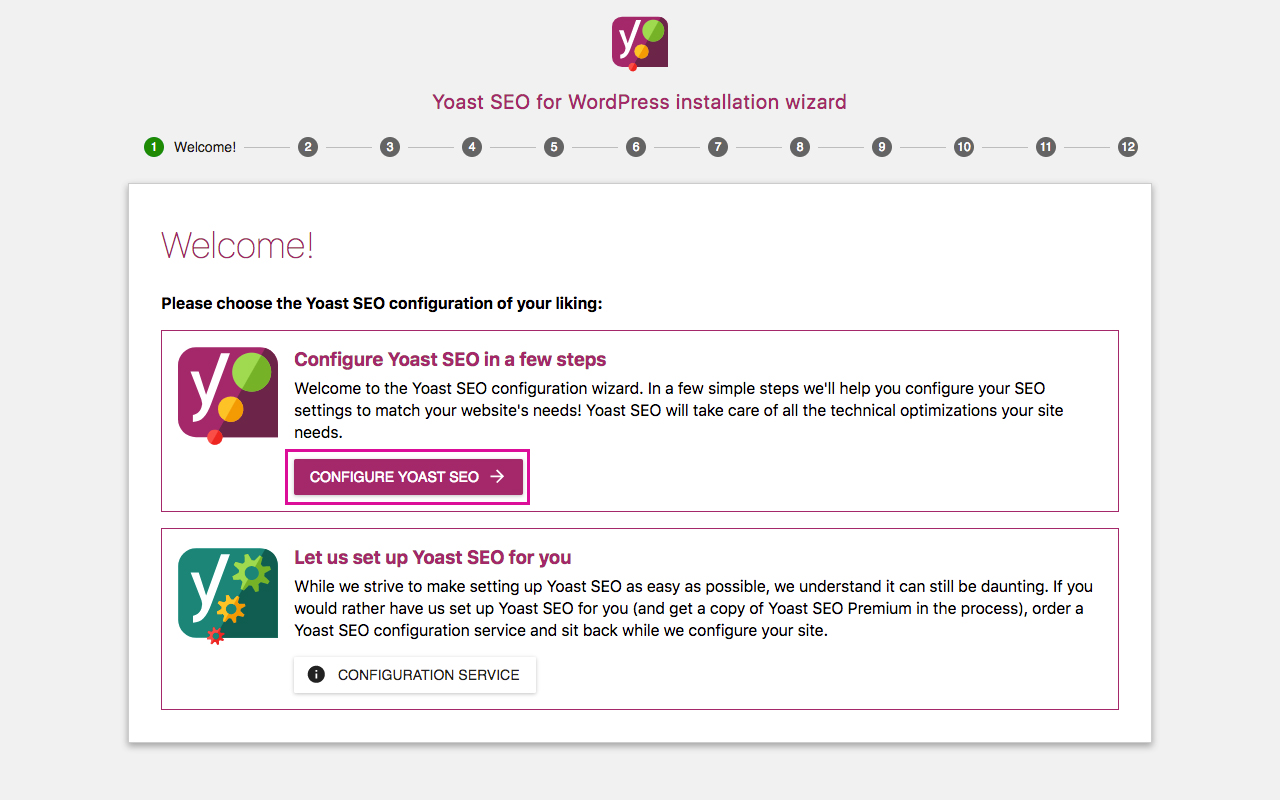 Yoast SEO Configuration Wizard 1 - Welcome