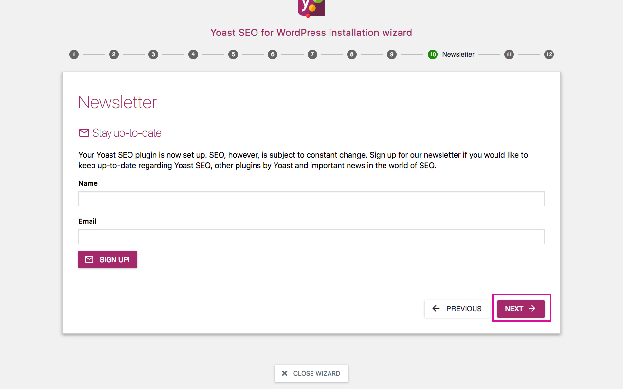 Yoast SEO Configuration Wizard 10 - Newsletter