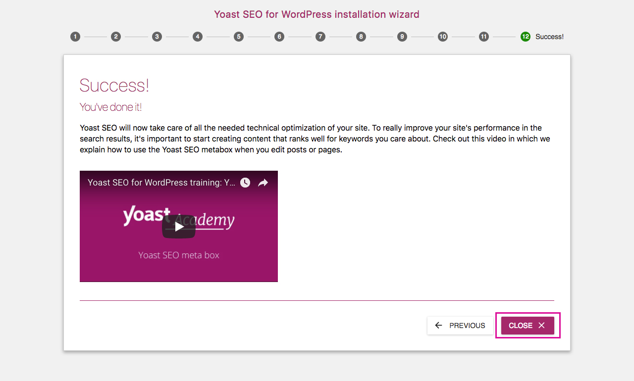 Yoast SEO Configuration Wizard 12 - Success