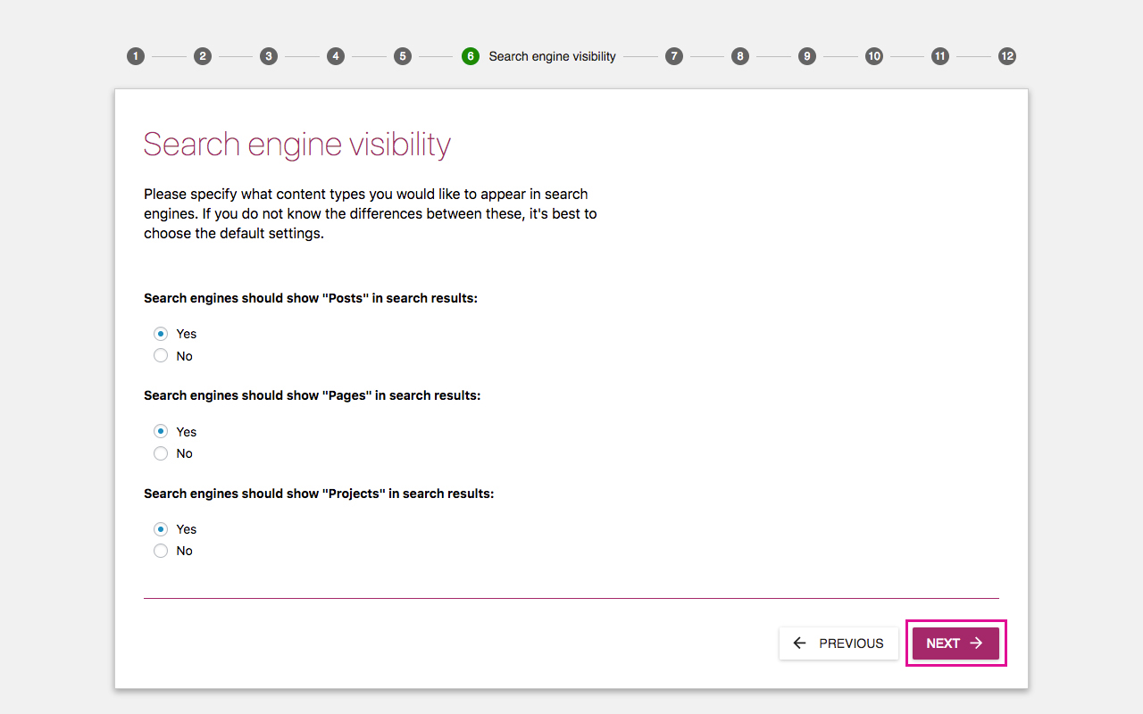 Yoast SEO Configuration Wizard 6 - Search Engine Visibility