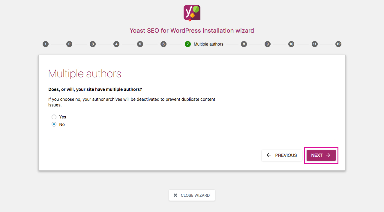 Yoast SEO Configuration Wizard 7 - Multiple Authors