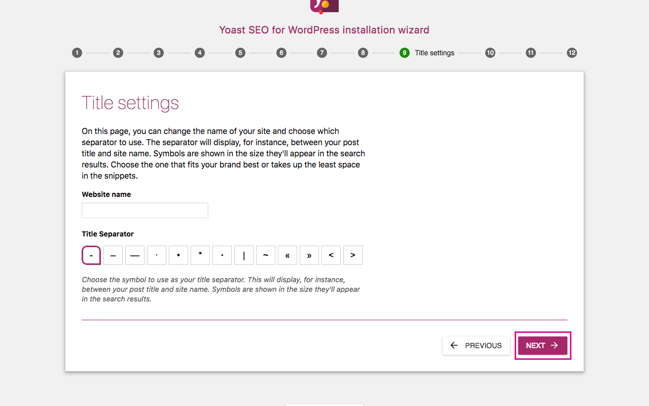 Yoast SEO Configuration Wizard 9 - Title Settings