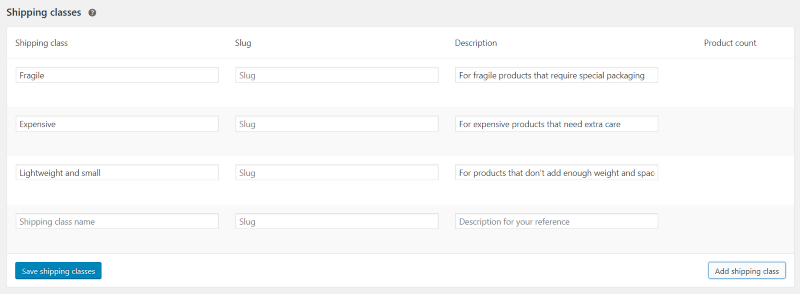 WooCommerce Shipping Classes 