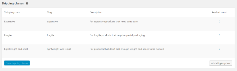 WooCommerce shipping classes 
