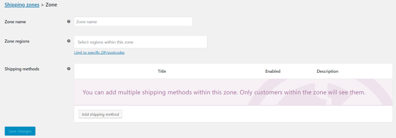 WooCommerce shipping zone