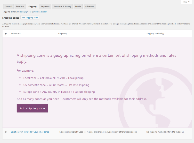 WooCommerce add a shipping zone