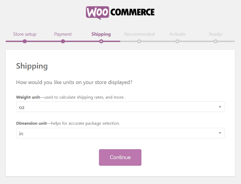 WooCommerce setup wizard Shipping settings