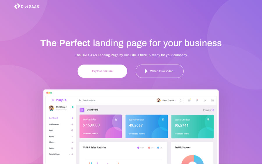 Best Free Divi Layout Packs SAAS Landing Page Layout from Divi Life