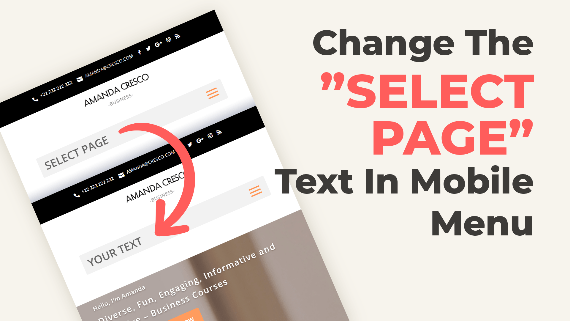 Change the “Select Page” text in Divi’s Mobile Menu