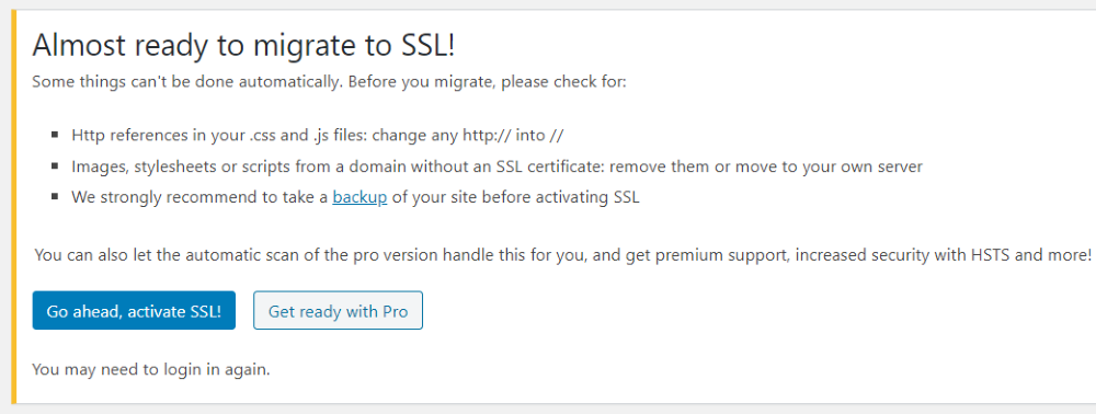Activate SSL using the Really Simple SSL plugin 