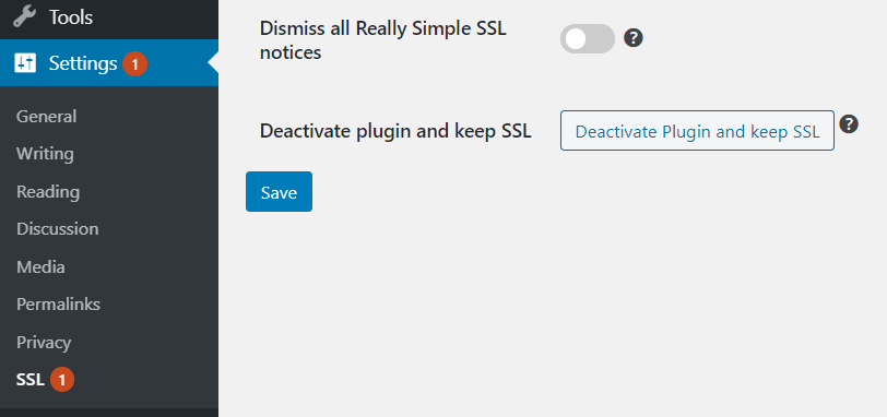 Deactivating the Really Simple SSL plugin