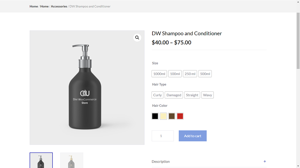 Divi WooCommerce Store Child Theme Variable Product Layout