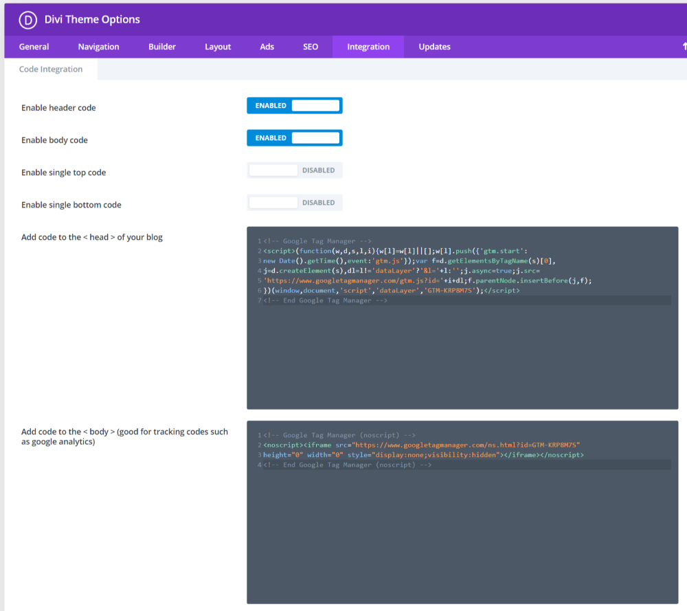 Adding Google Tag Manager Code to Divi