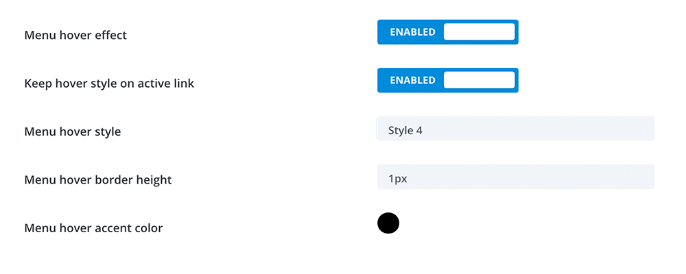 Divi Switch menu hover state options