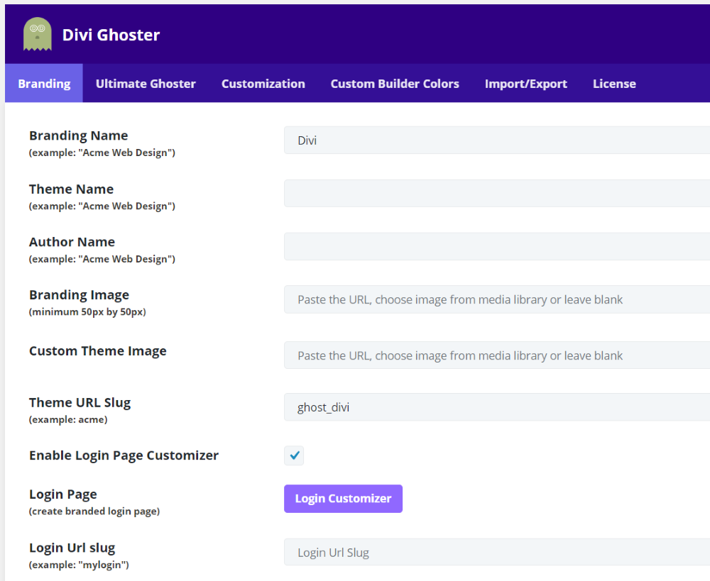 Divi Ghoster Login Customizer