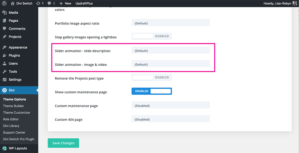 Divi Switch slider switches