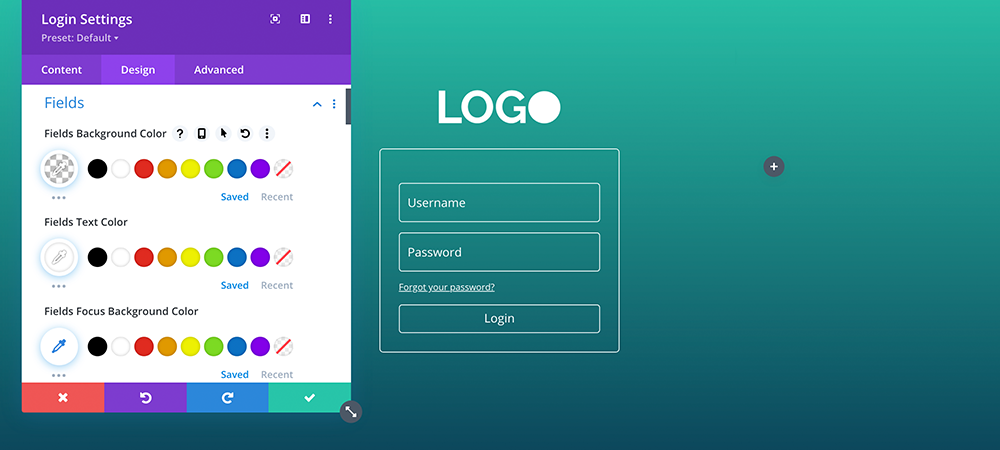 Divi login module fields