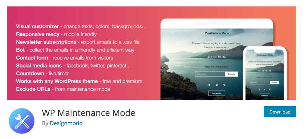 WP Maintenance Mode plugin