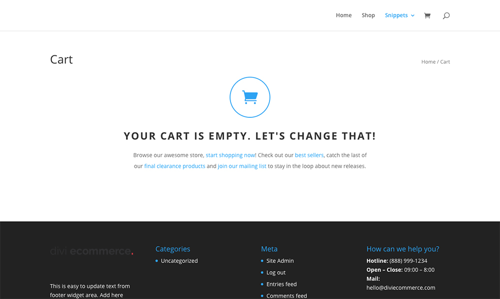 Customize WooCommerce Empty Shopping Cart Page - Alternate example