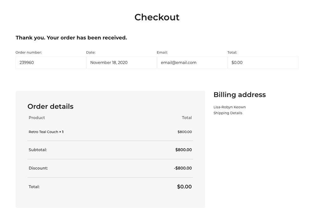 WooCommerce Divi Ecommerce Pro checkout complete page