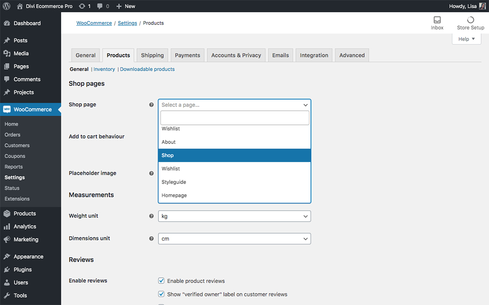 WooCommerce products tab settings