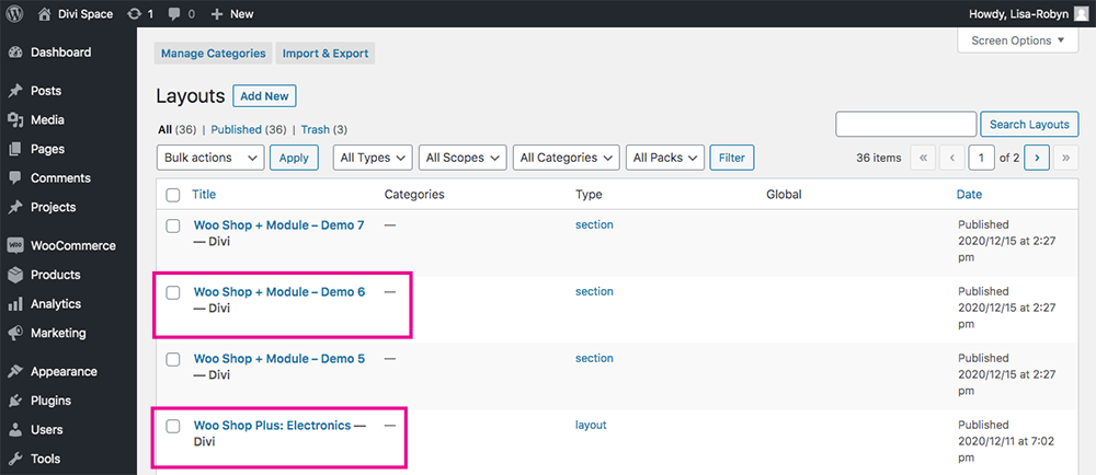 Divi Library JSON files added