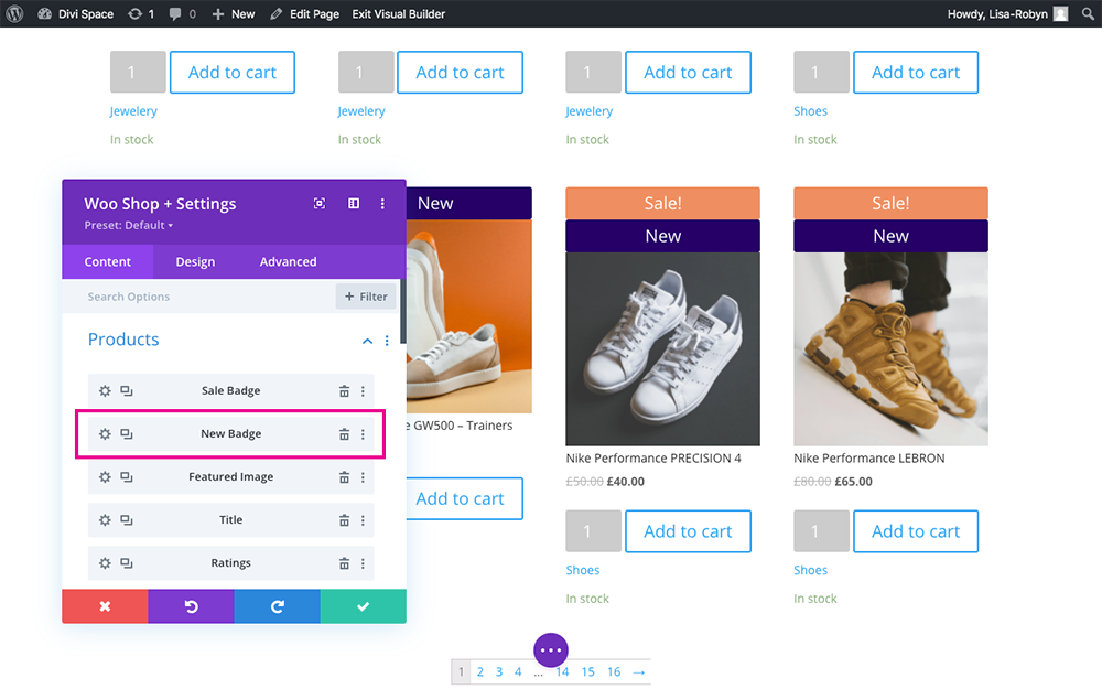 Divi Shop Builder Woo Shop + module WooCommerce New badge option