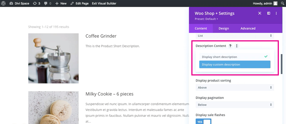 Divi Shop Builder WooCommerce Product List View Product Description