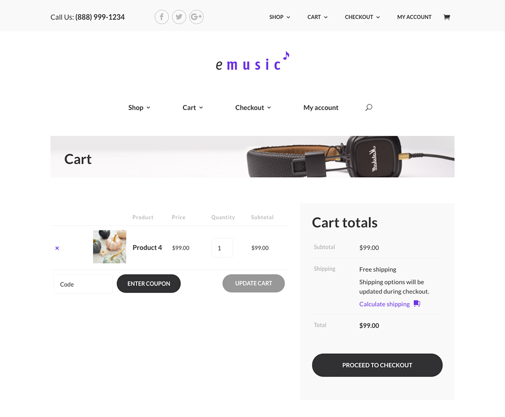 Divi Shop Builder cart page demo example one