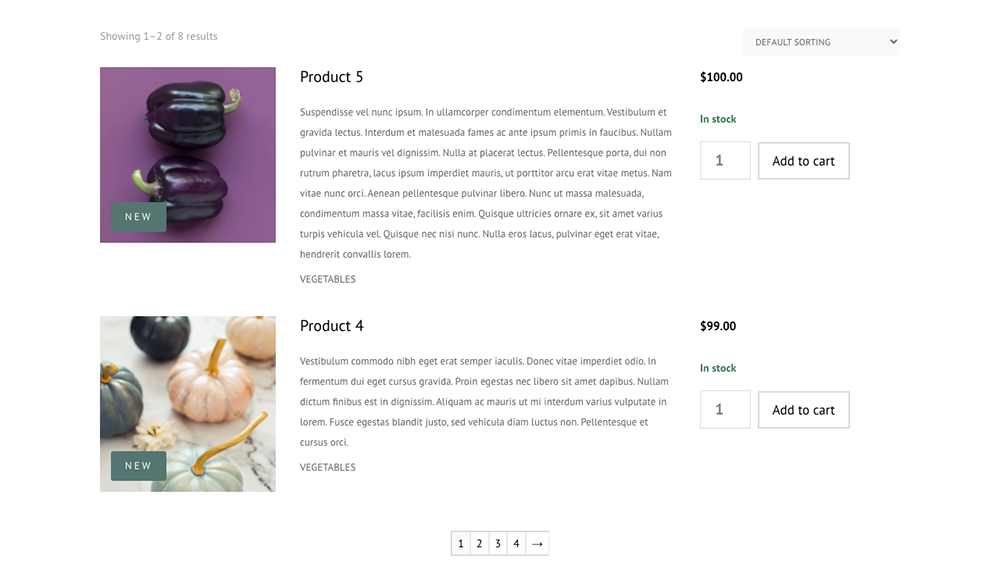 Divi Shop Builder plugin WooCommerce product list view example 2