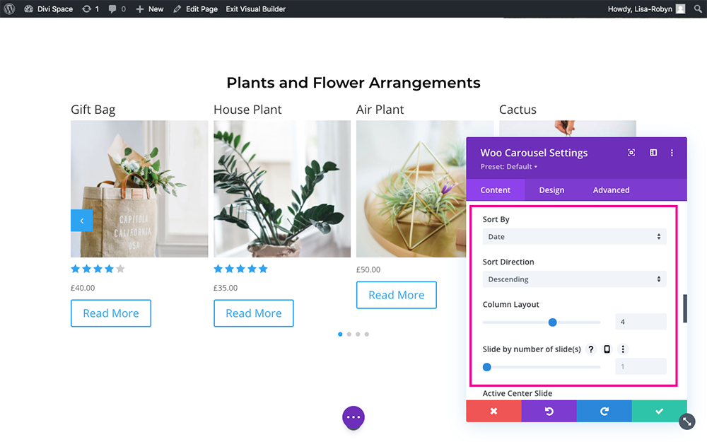 Product Carousel for Divi and WooCommerce options 1