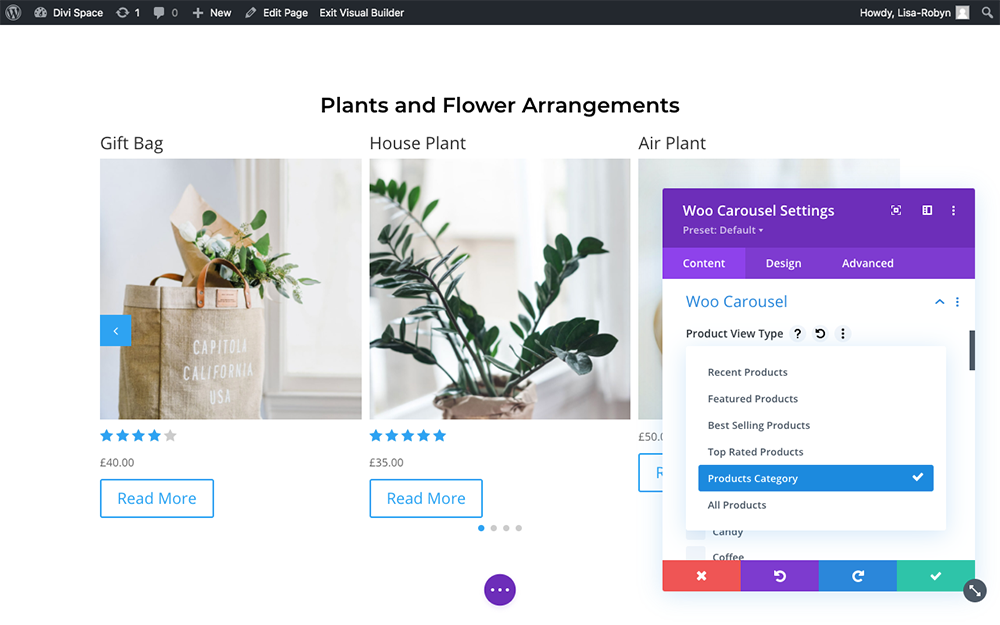 Product Carousel for Divi and WooCommerce product type view