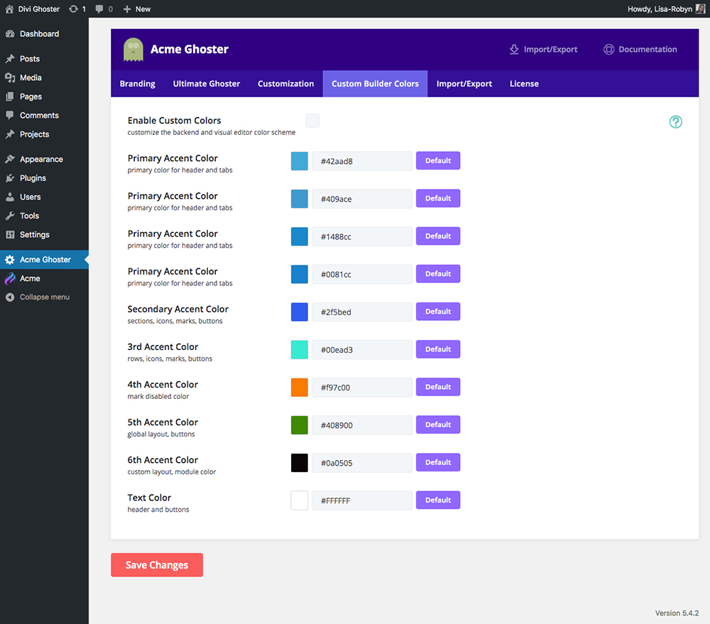 Divi back end colors changed with Divi Ghoster