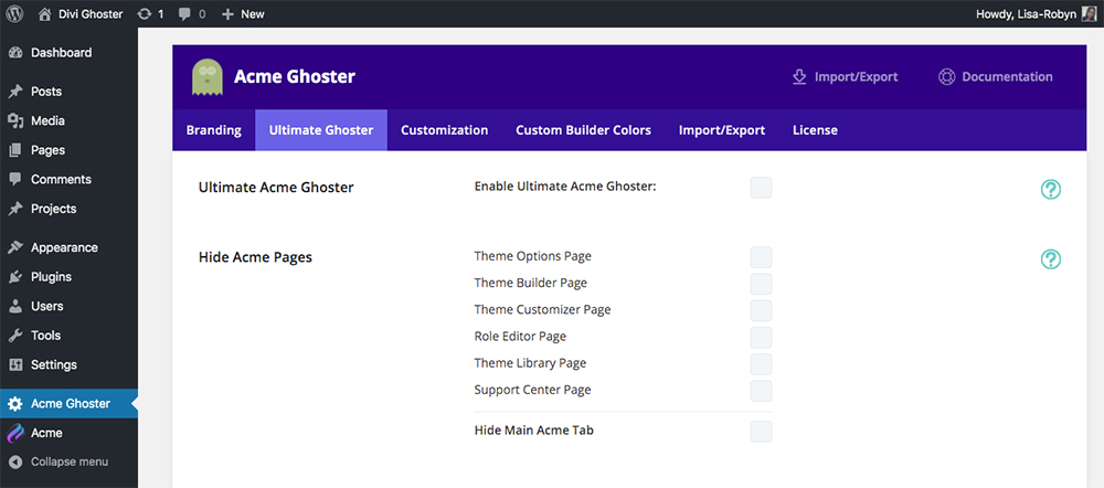 Divi Ghoster set up Ultimate Ghoster dashboard