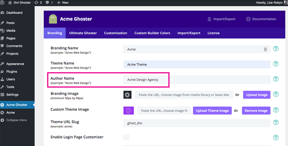 Divi Ghoster set up author name