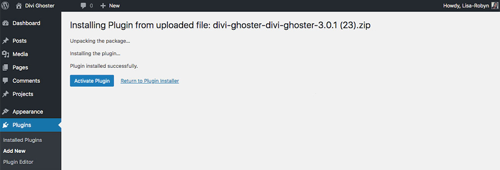 Divi Ghoster set up post activate plugin