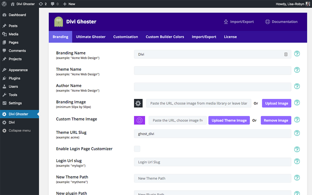 Divi Ghoster set up post plugin dashboard