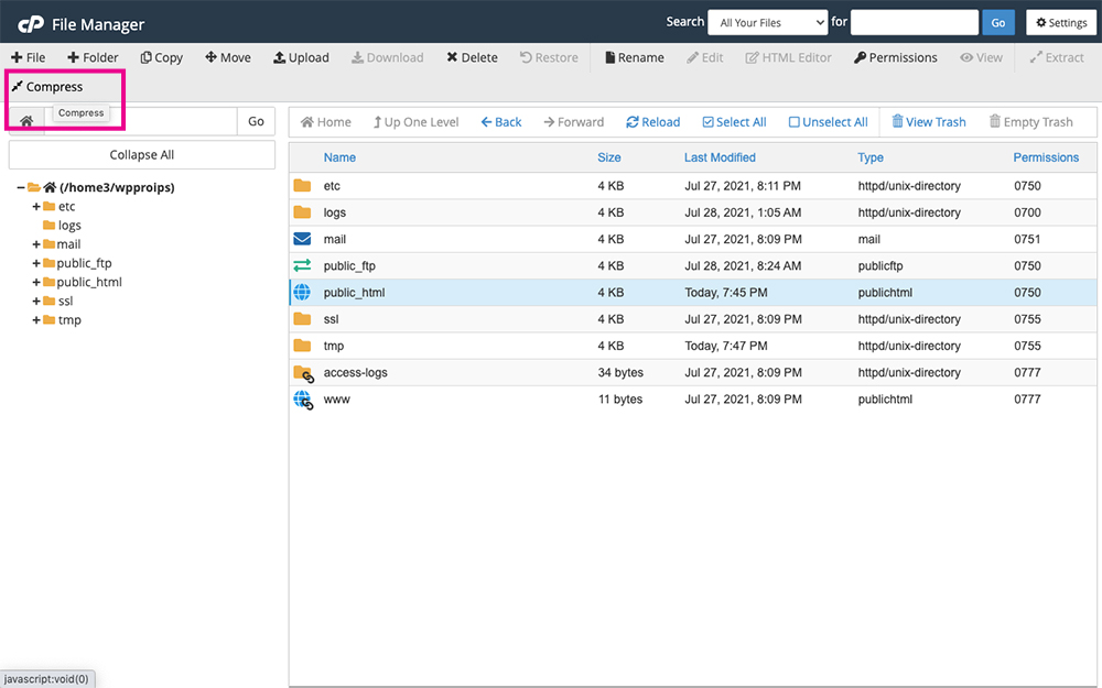 cPanel file manager