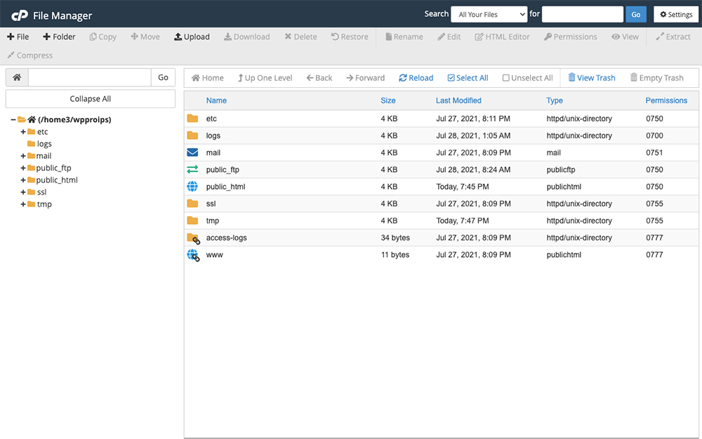 cPanel file manager