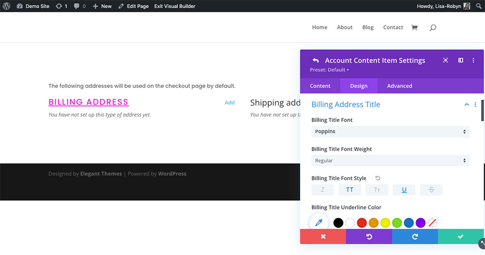 Customize WooCommerce My Account Page with the Divi Shop Builder