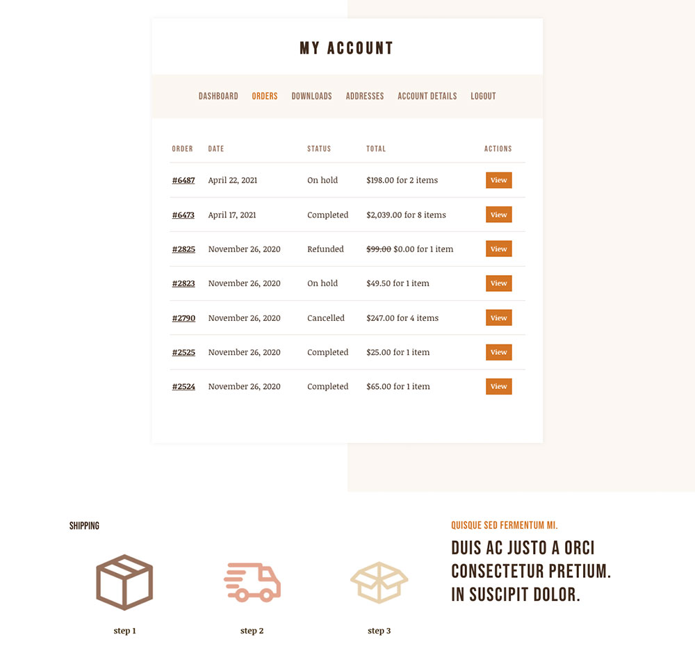 Divi Shop Builder My Account Page JSON layout