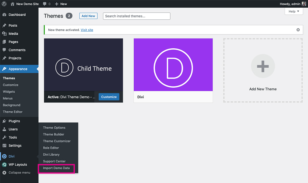 WP Layouts Divi Child Theme Import Demo Data