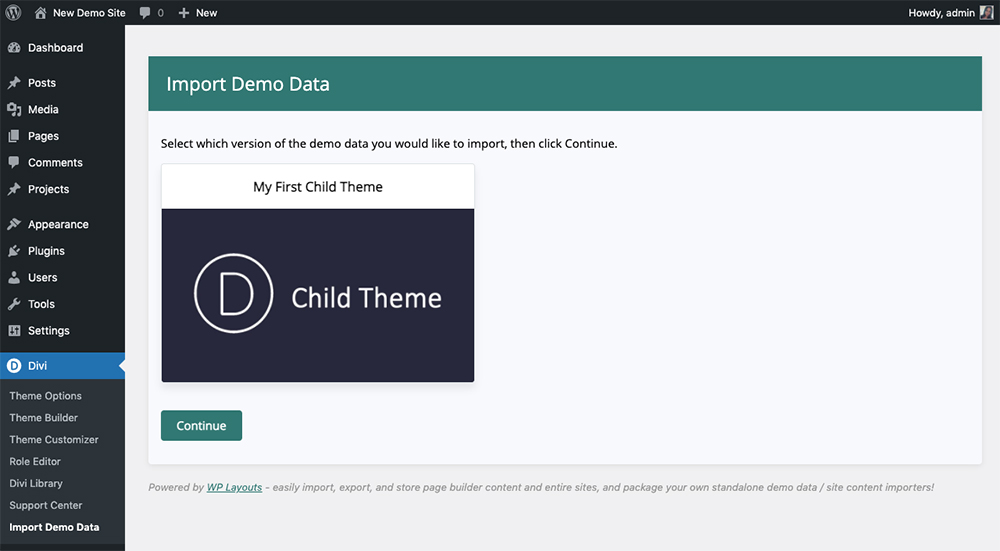 WP Layouts Divi Child Theme Import Demo Data