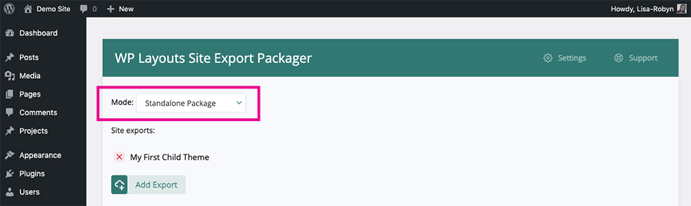 WP Layouts Site Export Packager Standard Package Mode