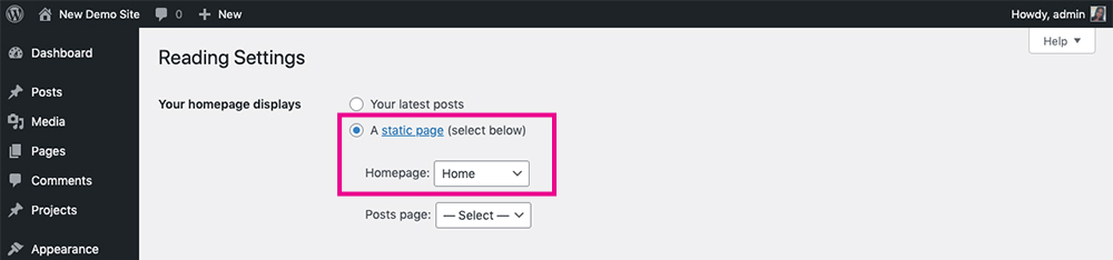 WordPress Reading Settings