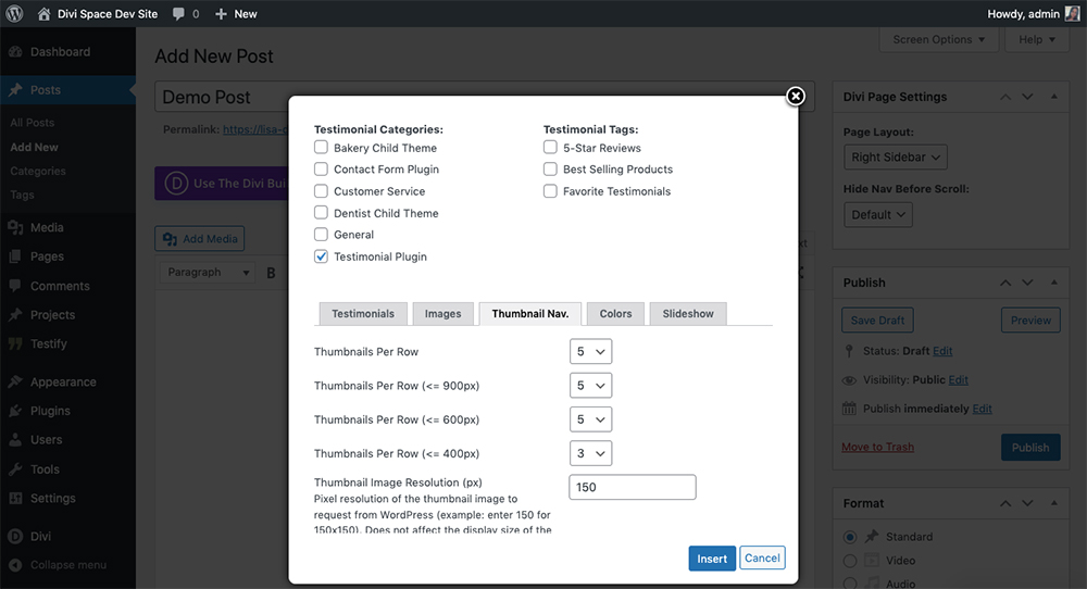 Testify testimonial plugin WordPress plugin options