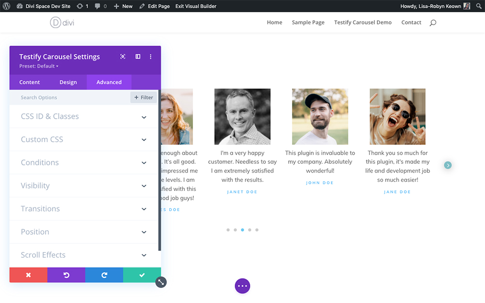 Divi Testimonial Carousel module